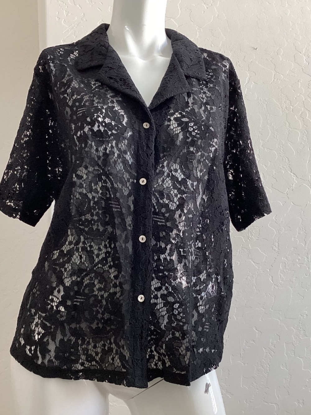 Joie, size L, black lace, short sleeves, button up, excellent condition
